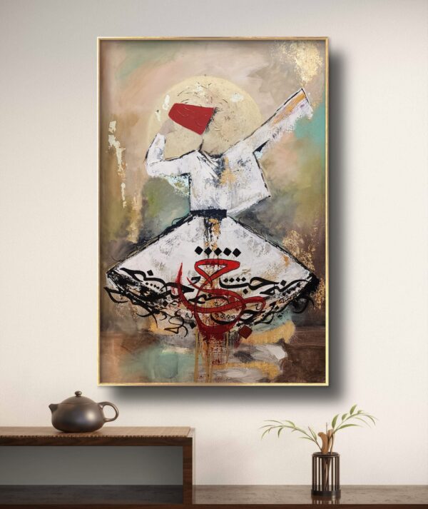 Sufi Whirling Calligraphy, Sufi Whirling Calligraphy painting, saima khan, Calligraphy by saima khan, saima khan art, saima khan painting